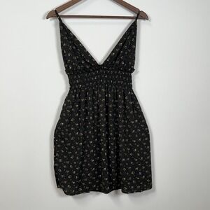Shein Black Ditsy Floral Sundress Spaghetti Strap Smocked Waist Dress Size‎ M